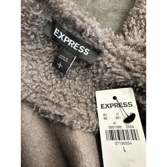 NWT EXPRESS Womens Medium Cozy Sherpa Flyaway Jacket Beige Brown sz L - Picture 8 of 10